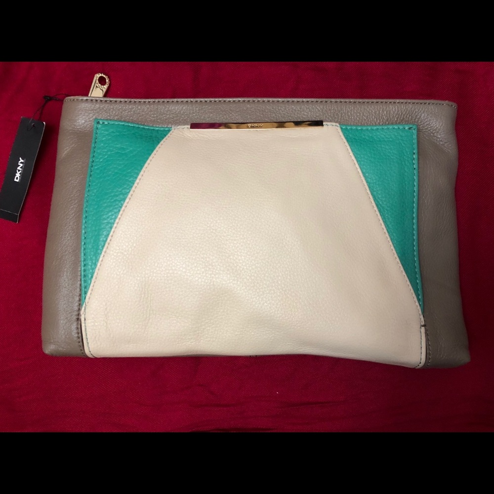 DKNY leather color block clutch